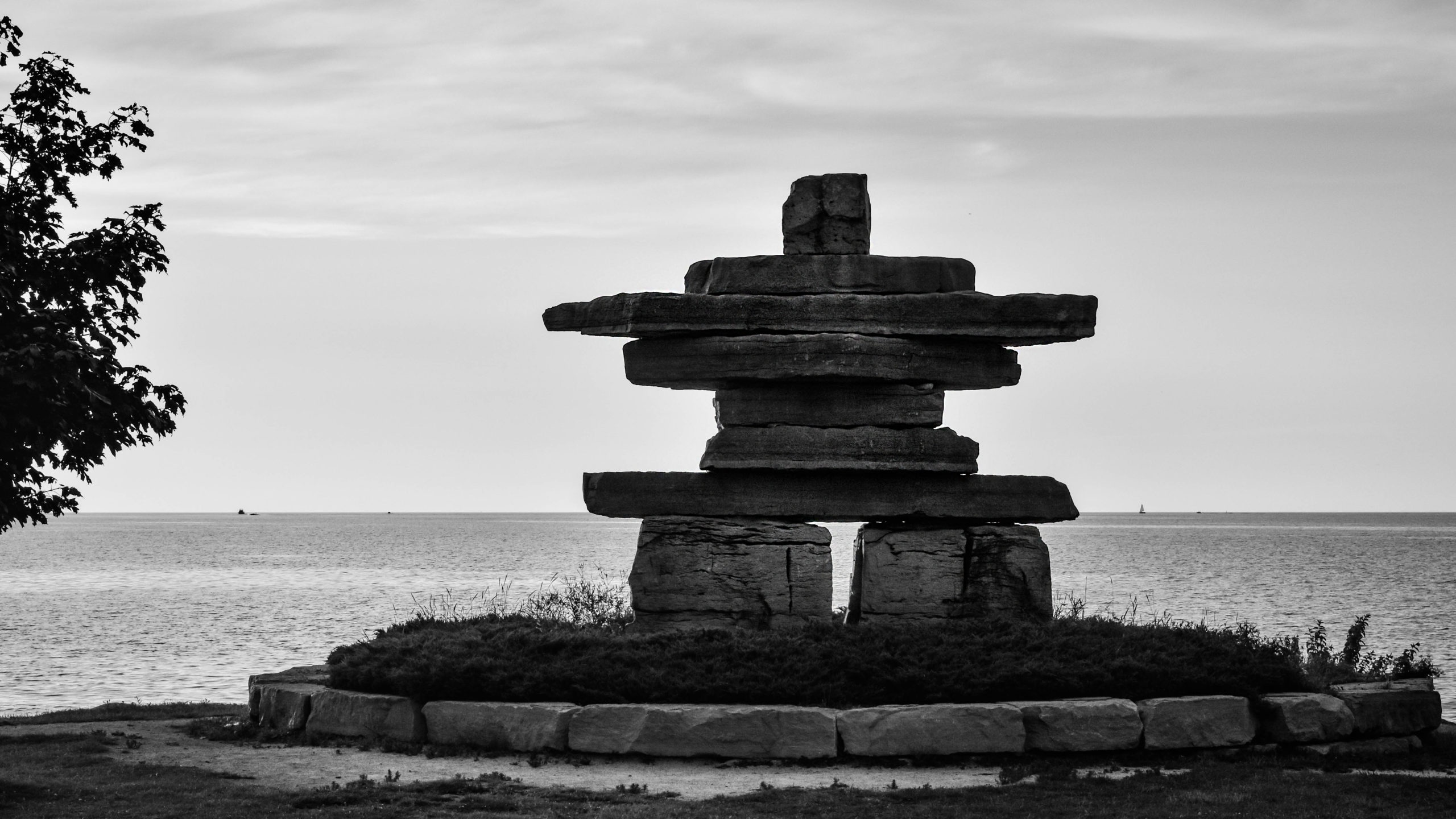 A sculpture overlooks the Georgian Bay in Ontario.